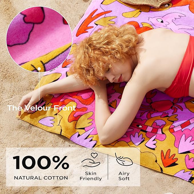 Bedsure U Series 100% Cotton Beach Towel 35"x70"