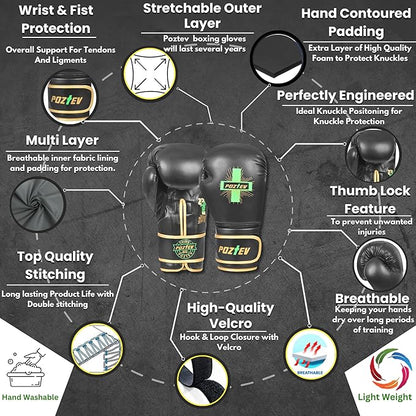 Boxing Gloves for Men & Women Professional Workout Gloves for Sparring, Heavy Bag Training - Muay Thai Focus Mitts Punching Bag Ideal for MMA & Kickboxing Gloves