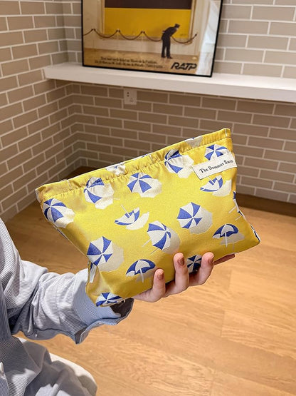 Summer Swan | Large Floral Mid-day Clutch | Period Kit & Hygiene Skincare Bag (Umbrella Yellow)