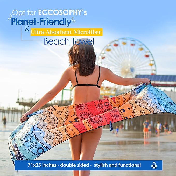 ECCOSOPHY Microfiber Beach Towel - Sand Free Towels 71x35 in