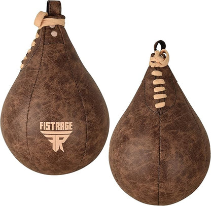 FISTRAGE Speed Bag Boxing Ball Leather MMA Muay Thai Training Punching Dodge Striking Kit with Free Hanging Swivel Workout Speedball Kicking Platform Equipment