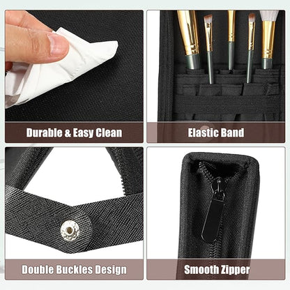 VOCOSTE Foldable Makeup Brush Holder, 23 Pockets Makeup Brush Organizer, Stand-up Makeup Brush Travel Bag Cosmetic Case, Portable Travel Makeup Brushes Case Handbag