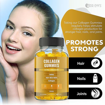 Dr. Emy's Collagen Gummies Gummy Vitamin for Women & Men, Hair, Skin, Nails, Joint Supplement Anti-Aging Collagen Gummy Supplements Strengthen Hair, Skin and Nails Gelatin-Free Non-GMO 60 ct Each(1)