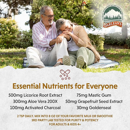Barlean's Stomach Repair Gut Health Powder Supplement, Fiber and Digestive Support Supplements Blend for Detox and Cleanse, Vanilla Chai Drink Mix, 6.35 oz