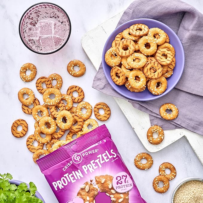 Crisp Power High Protein Pretzel Crisps - 6 Pack x 1.75 oz Crunchy & Flavorful Plant-Based Snack. No Sugar, 28g Protein Per Pack in 3 Savory Flavors, Vegan, Keto Friendly, Non-GMO, Kosher Non-Dairy (1.75 Ounce (Pack of 6), Sesame)