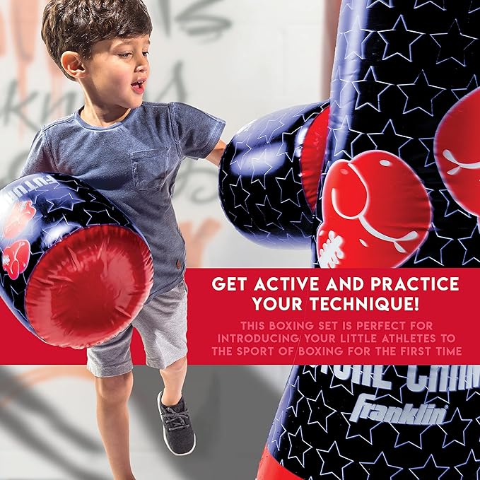 Franklin Sports Inflatable Punching Bag & Bopper Glove Set - Perfect for Kids & Toddlers - Oversized Boxing Bag & Gloves Small