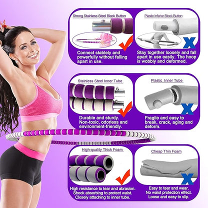 Weighted Fitness Hoop for Adults Kids Women 2lb ~ 5lb, 8 8 Detachable