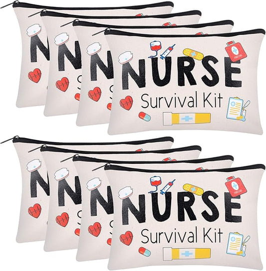 Kolewo4ever 8 Pieces Nurse Survival Kit Makeup Bags Nurse Appreciation Gifts CNA Week Gifts, Funny Cosmetic Bag, Practitioner Gifts, Toiletry Bag for Supplies