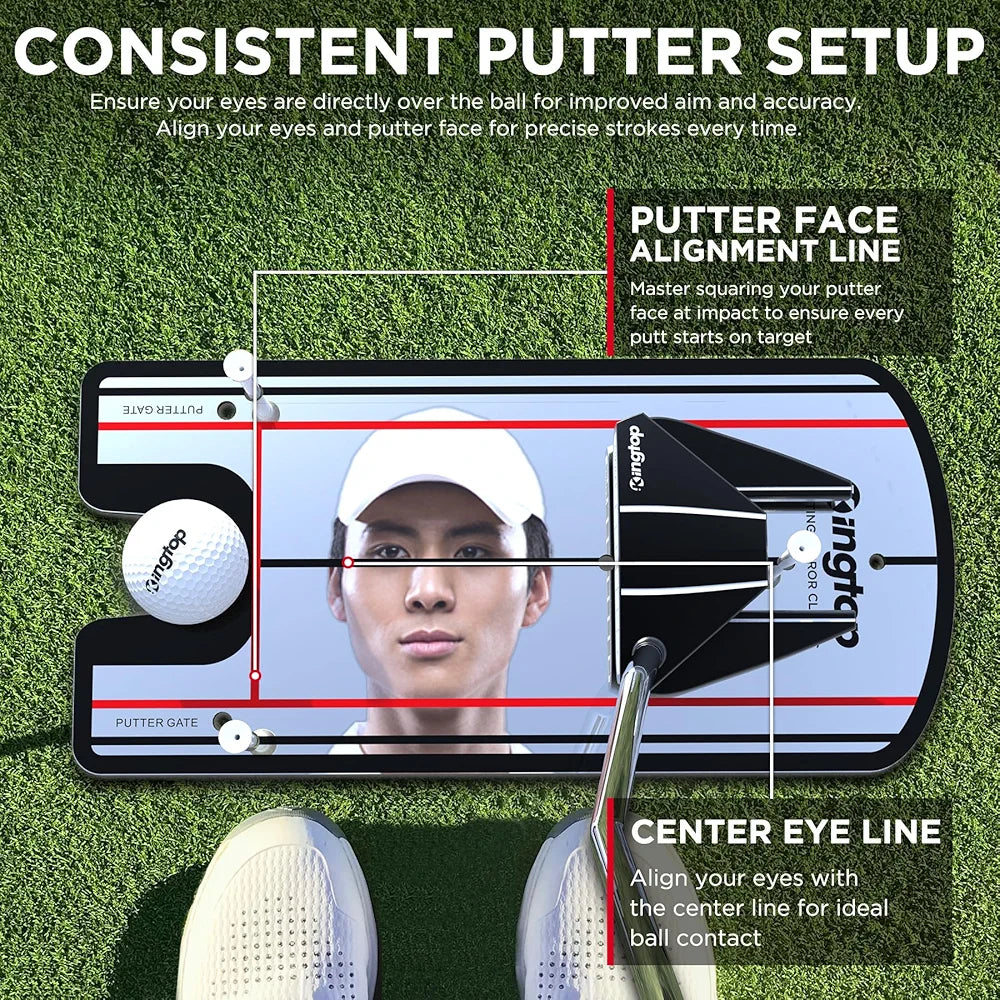 KINGTOP Golf Putting Mirror - Alignment Putting Training Aids for Consistency & Accuracy - Ideal for Indoor | Outdoor Practice, with Carry Bag and Golf Tees