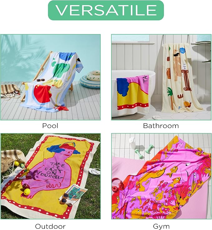 Bedsure U Series 100% Cotton Beach Towel 35"x70"