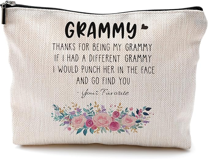 Funny Grammy Makeup Cosmetic Bag - Mothers Day Gift from Grandkids, Best for Grandma, Floral Small Purse Bag