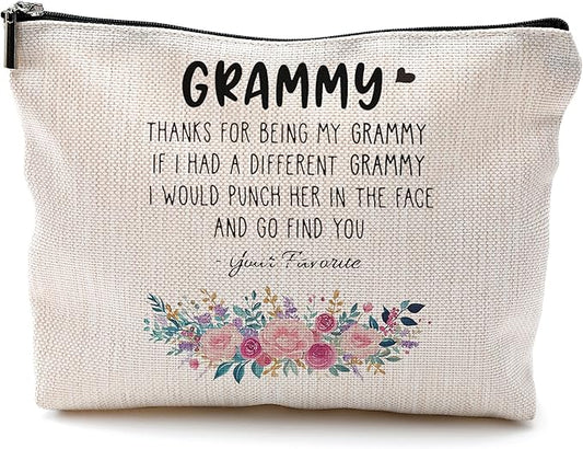 Funny Grammy Makeup Cosmetic Bag - Mothers Day Gift from Grandkids, Best for Grandma, Floral Small Purse Bag