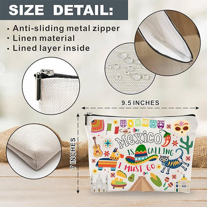 Mexico Souvenirs Cosmetic Bags For Women，Mexico Is Calling I Must Go, Makeup Organizer Bag, Toiletry Pouch, Small Travel Storage Bag, Mexico Themed Gifts, Women Essentials - D07