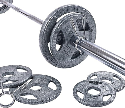 Signature Fitness Cast Iron Olympic 2-Inch Weight Plates Including 7FT Olympic Barbell, 130-Pound, 300-Pound or 325-Pound Set, Multiple Packages