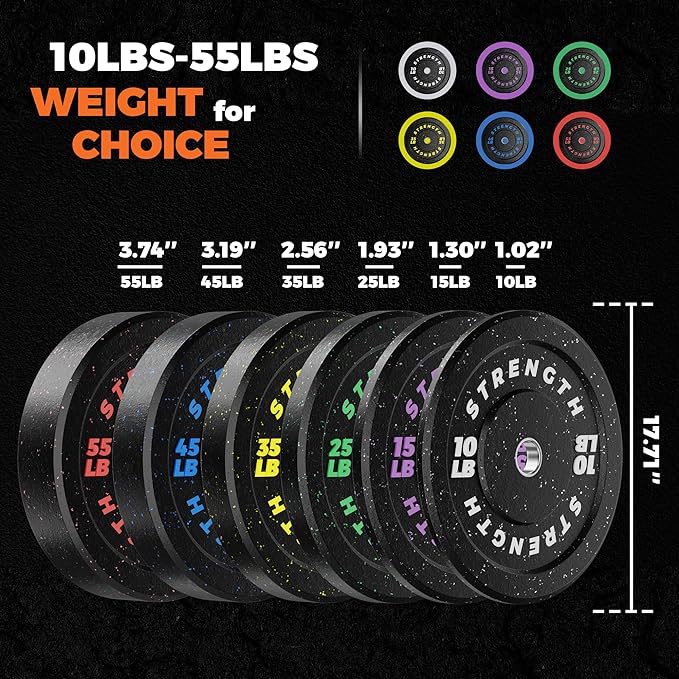 GIKPAL Bumper Plates 2-inch Rubber 10lbs-55lbs