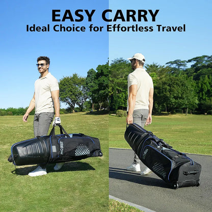 Golf Travel Bags for Airlines with Wheels, Hard Case Top and 1680D Heavy Duty Oxford Protect Golf Clubs, Lightweight and Easy to Maneuver