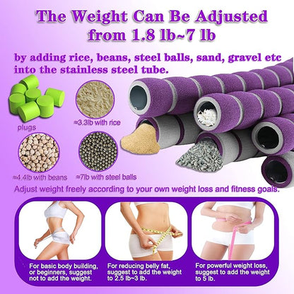 Weighted Fitness Hoop for Adults Kids Women 2lb ~ 5lb, 8 8 Detachable