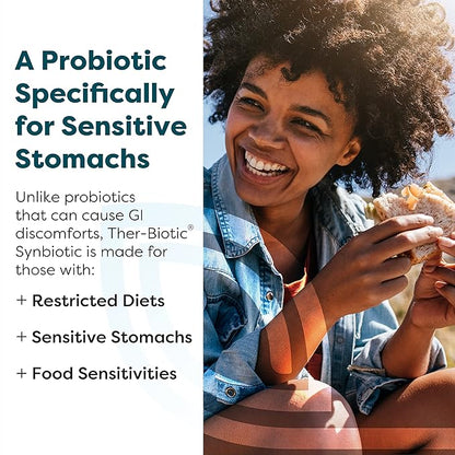 Klaire Labs SFI Health Ther-Biotic Synbiotic 50 Billion CFU Daily Probiotics for Women & Men - Pre and Probiotic with Low-FODMAP Certified Prebiotic, 7 Probiotics for Sensitive Stomachs (30 Capsules)