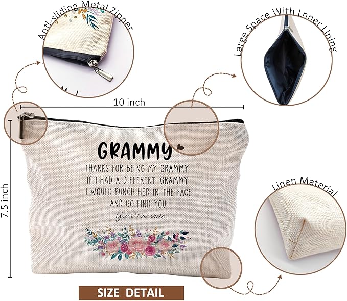 Funny Grammy Makeup Cosmetic Bag - Mothers Day Gift from Grandkids, Best for Grandma, Floral Small Purse Bag