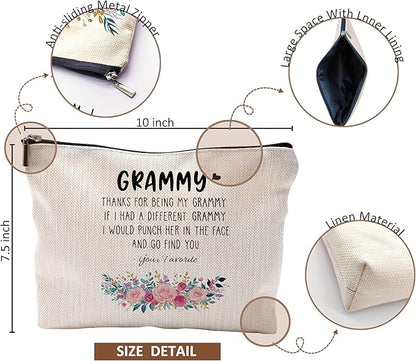 Funny Grammy Makeup Cosmetic Bag - Mothers Day Gift from Grandkids, Best for Grandma, Floral Small Purse Bag