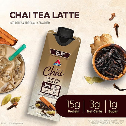 Atkins Chai Tea Latte Protein Shake with 15g Protein, 3g Net Carb, 1g Sugar + Atkins Peanut Butter Protein Wafer Crisps with 10g Protein, 4g Net Carb, 1g Sugar, 5 Count