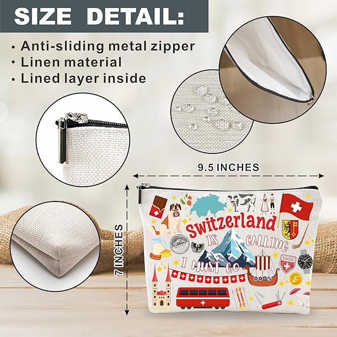 SwitzerlandSouvenirs Cosmetic Bags For Women,Switzerland Is Calling I Must Go, Makeup Organizer Bag, Toiletry Pouch, Small Travel Storage Bag, Switzerland Themed Gifts, Women Essentials - D10