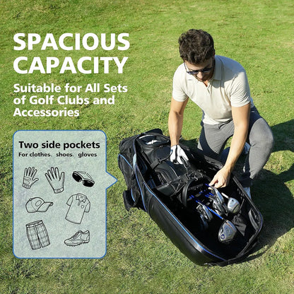 Golf Travel Bags for Airlines with Wheels, Hard Case Top and 1680D Heavy Duty Oxford Protect Golf Clubs, Lightweight and Easy to Maneuver