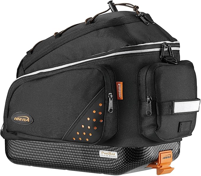 Ibera Bike PakRak Clip-On Commuter Bag & Touring Carrier Plus+ Rack (Disk Brake Mounts) Combo Set