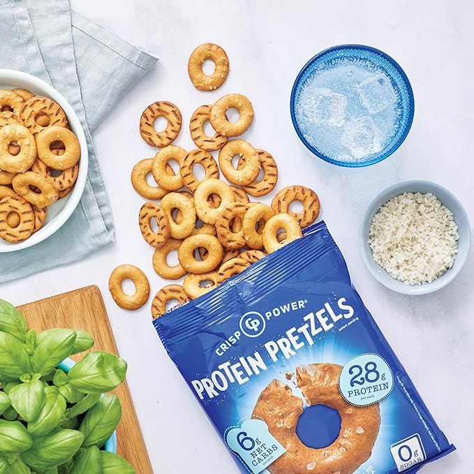 Crisp Power High Protein Pretzel Crisps - 6 Pack x 1.75 oz Crunchy & Flavorful Plant-Based Snack. No Sugar, 28g Protein Per Pack in 3 Savory Flavors, Vegan, Keto Friendly, Non-GMO, Kosher Non-Dairy (1.75 Ounce (Pack of 6), Mix)