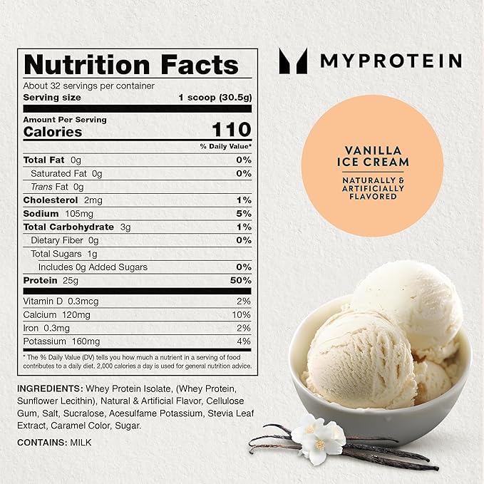 Myprotein Impact Whey Isolate Protein, Vanilla, 2.2 Pound (Pack of 1)