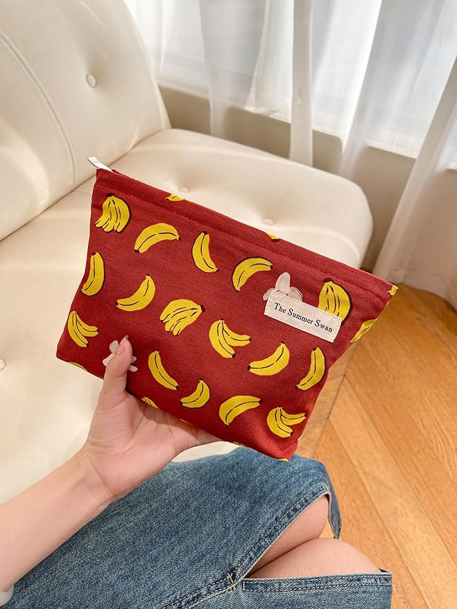 The Summer Swan Large Floral Mid-day Clutch Period Kit Hygiene Skincare Cute Makeup Bag (Banana Red)