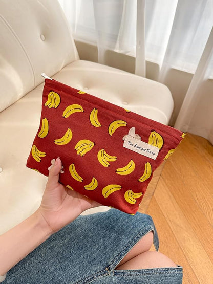 The Summer Swan Large Floral Mid-day Clutch Period Kit Hygiene Skincare Cute Makeup Bag (Banana Red)