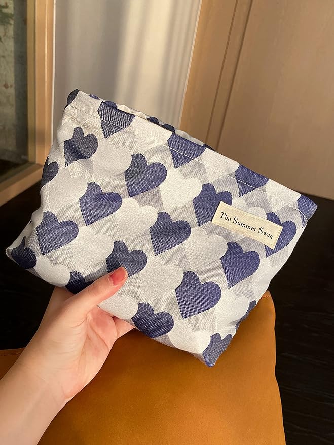 Summer Swan | Large Floral Mid-day Clutch | Period Kit & Hygiene Bag | Skincare Bag (Valentine Hearts Blue)