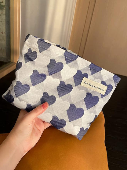 Summer Swan | Large Floral Mid-day Clutch | Period Kit & Hygiene Bag | Skincare Bag (Valentine Hearts Blue)