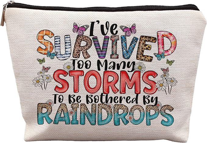 Inspirational Nurse Makeup Bag - Positive Gifts for Women, Survived Too Many Storms
