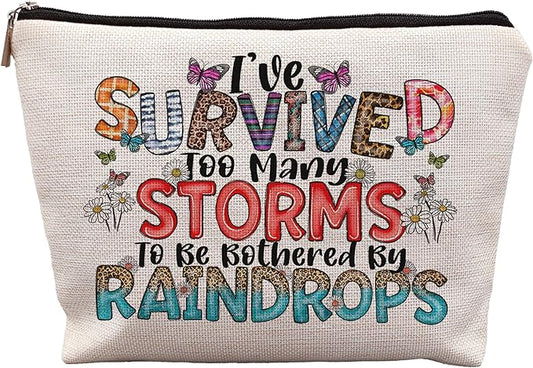 Inspirational Nurse Makeup Bag - Positive Gifts for Women, Survived Too Many Storms