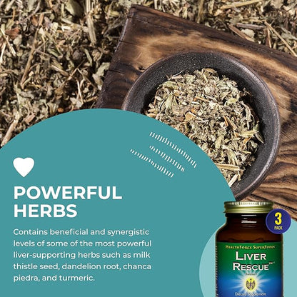 HealthForce SuperFoods Liver Rescue - Natural Liver Cleanse - Liver Health Formula with Milk Thistle & Dandelion Root - Gluten-Free & Vegan - 120 Capsules (Pack of 3)