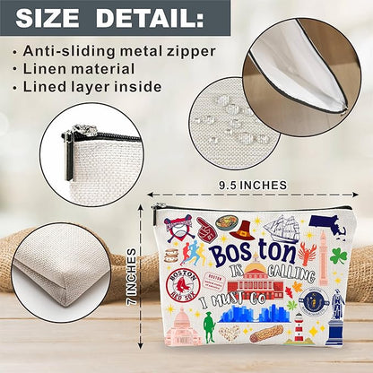 Boston Souvenirs Cosmetic Bags For Women，Boston Is Calling I Must Go, Makeup Organizer Bag, Toiletry Pouch, Small Travel Storage Bag, Boston Themed Gifts, Women Essentials - D08