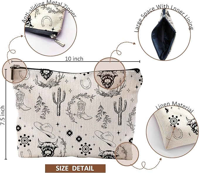 Western Makeup Bag, Western Gifts for Women, Western Stuff for Women, Cow Makeup Bag, Cowgirl Gifts, Cowgirl Stuff