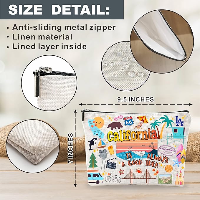 Cosmetic Bags for Women: Travel Organizer Bags, Makeup and Toiletry Pouch - California Themed Gifts - D05