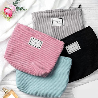 Sanwuta 4 Pack Velvet Makeup Bag Cosmetic Bag for Women Large Capacity Corduroy Pouch Zipper Canvas Travel Toiletry Purse Make up Organizer Case Accessories(Classic Color,Plaid)