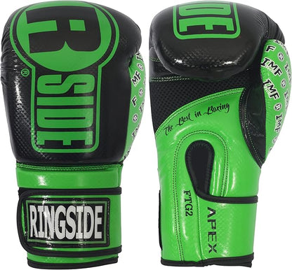 Ringside Apex Flash Sparring Gloves, IMF-Tech Boxing Gloves with Secure Wrist Support, Synthetic Boxing Gloves for Men and Women, Black and Green, 14 Oz