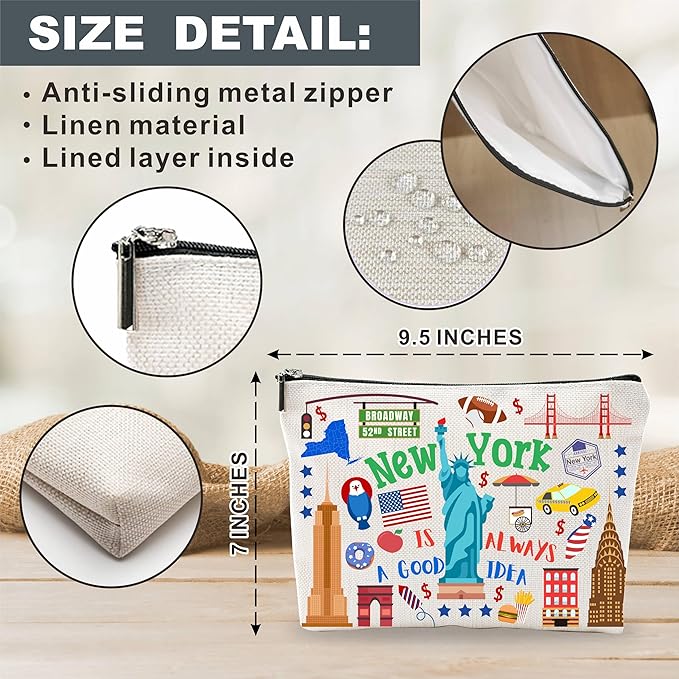 New York Makeup Bags For Women，New York Is Always a Good Idea, Travel Cosmetic Bag, Toiletry Pouch, Small Zipper Storage Bag, New York Themed Gifts, Women Essentials - D02