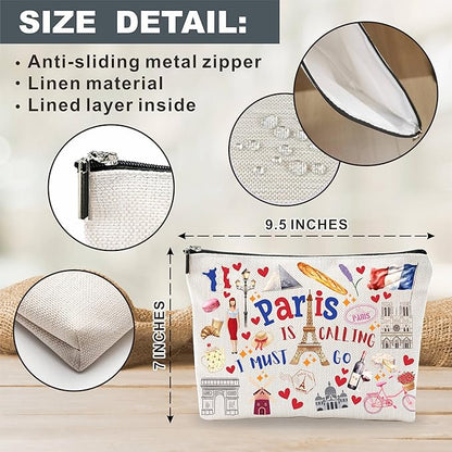 Paris Souvenirs Makeup Bags For Women，Paris Is Calling I Must Go, Travel Cosmetic Bag,Toiletry Pouch,Small Zipper Storage Bag, Paris Themed Gifts, Women Essentials - D01