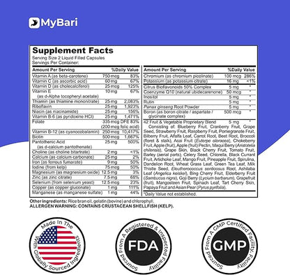 All-in-One Bariatric Multivitamin with Iron - Made in USA - for Men & Women - Supports Gastric Sleeve & Bypass with 42+ Fruit & Veggie Blend - 60 Liquid Capsules