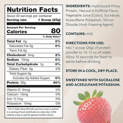 Myprotein Clear Whey Isolate Protein Powder, 1.1 Lb (20 Servings) Strawberry, 20g Protein per Serving, Naturally Flavored Drink Mix