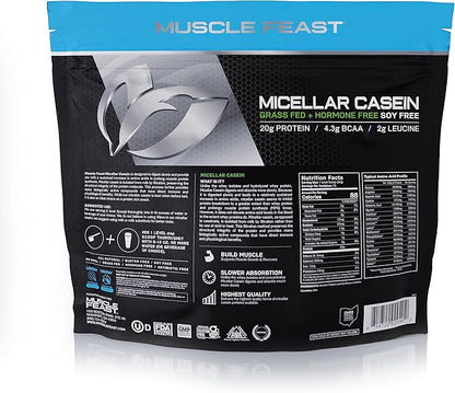 Muscle Feast Micellar Casein Protein, All Natural Pasture Raised Hormone Free Soy Free, Unflavored, 4lb