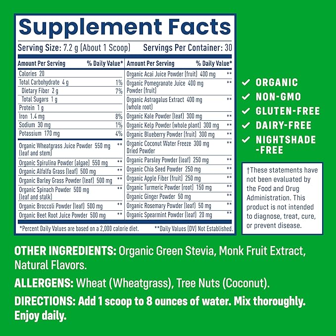 NativePath Native Greens Superfood Powder - Daily Super Greens Powder with Organic Greens and Superfoods to Support Detox, Thyroid, and Gut Health for Energy and Positive Body Changes, 30 Servings