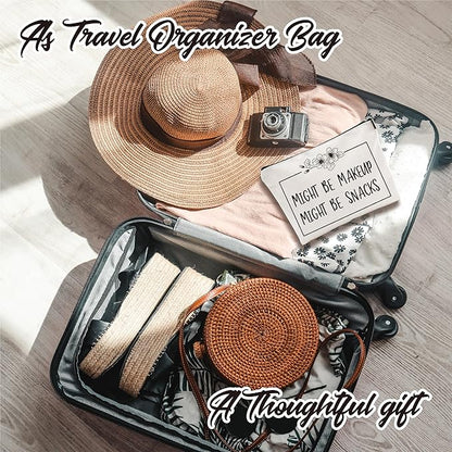 Minimalism Makeup Bag - Might Be Make Up, Might Be Snacks - Funny Quotes Cosmetic Bag, Toiletry Bag, Gift For Girls, Besties, Personal Care & Accessories - A26