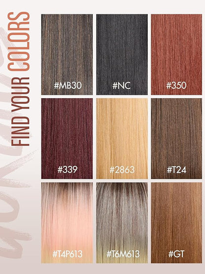 GORGIUS Straight Glueless Wig with Bangs Ash Brown to Blonde Layered Hair Ready-to-Go Synthetic Bang Wigs with Realistic Scalp 24 Inch